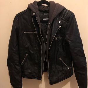 Faux leather jacket with hood
